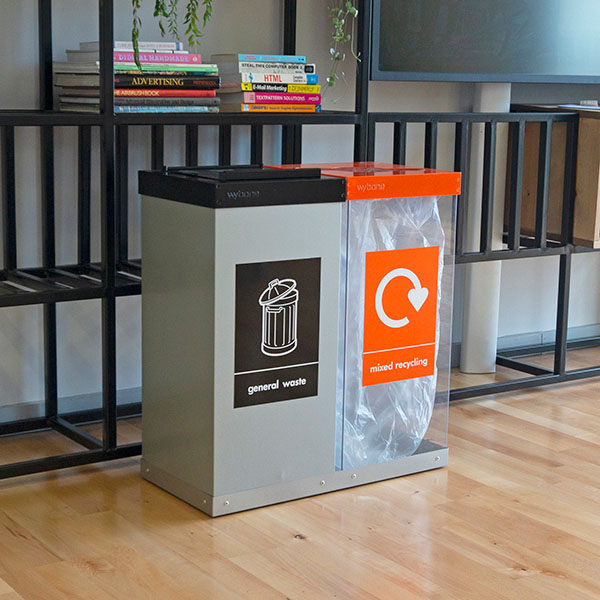 Box Cycle Double Recycling Bin with general waste and mixed recycling waste streams.