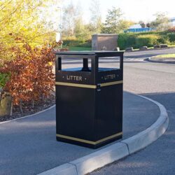 BMB2/40 Barnsley Litter Bin in black with litter and dog waste artwork.