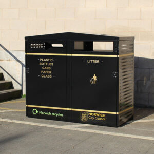 BWB Dual Wheelie Bin Cover in black with gold beading.