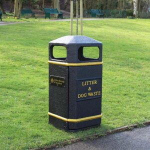 LBV/17 Closed Top Litter Bin in black with gold beading.