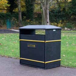 The LBV/24 Closed Top Litter Bin with a black body and gold beading.