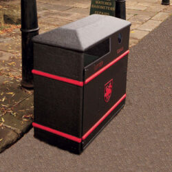 The LBV/5R Dual Recycling Bin with a black body and red beading.