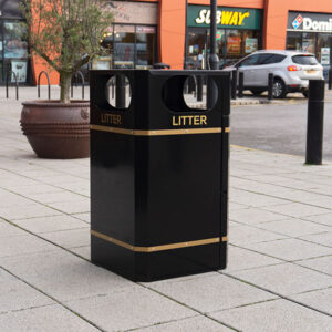 MV/40 Square Litter Bin in black with gold beading.