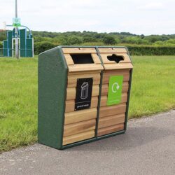 RLA/6 Double Timber Fronted Litter & Recycling Bin with general waste and mixed recycling streams.