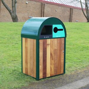 The Royal Parks Double Recycling Bin in a park.