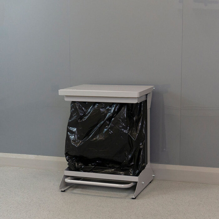 42-Litre Open Clinical Waste Bin in grey with a black liner.