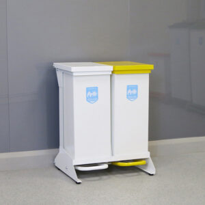 42 Litre Duo Clinical Waste Bin with white and yellow lids.