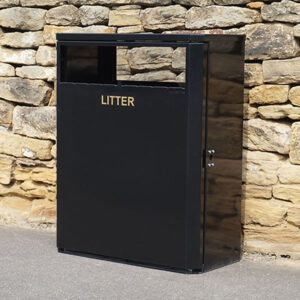 MLB/160 Eco Metal Litter Bin in black with gold lettering (image 2).