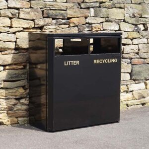 MLB/224R Eco Metal Litter & Recycling Bin in black with gold lettering.