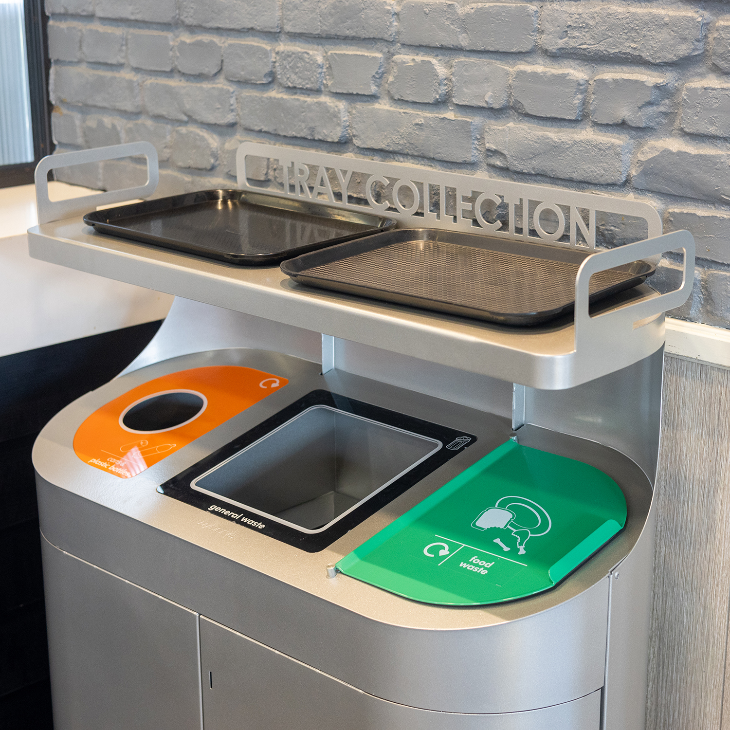 Torpedo Triple Litter & Recycling Bin with Tray Unit - Image 2