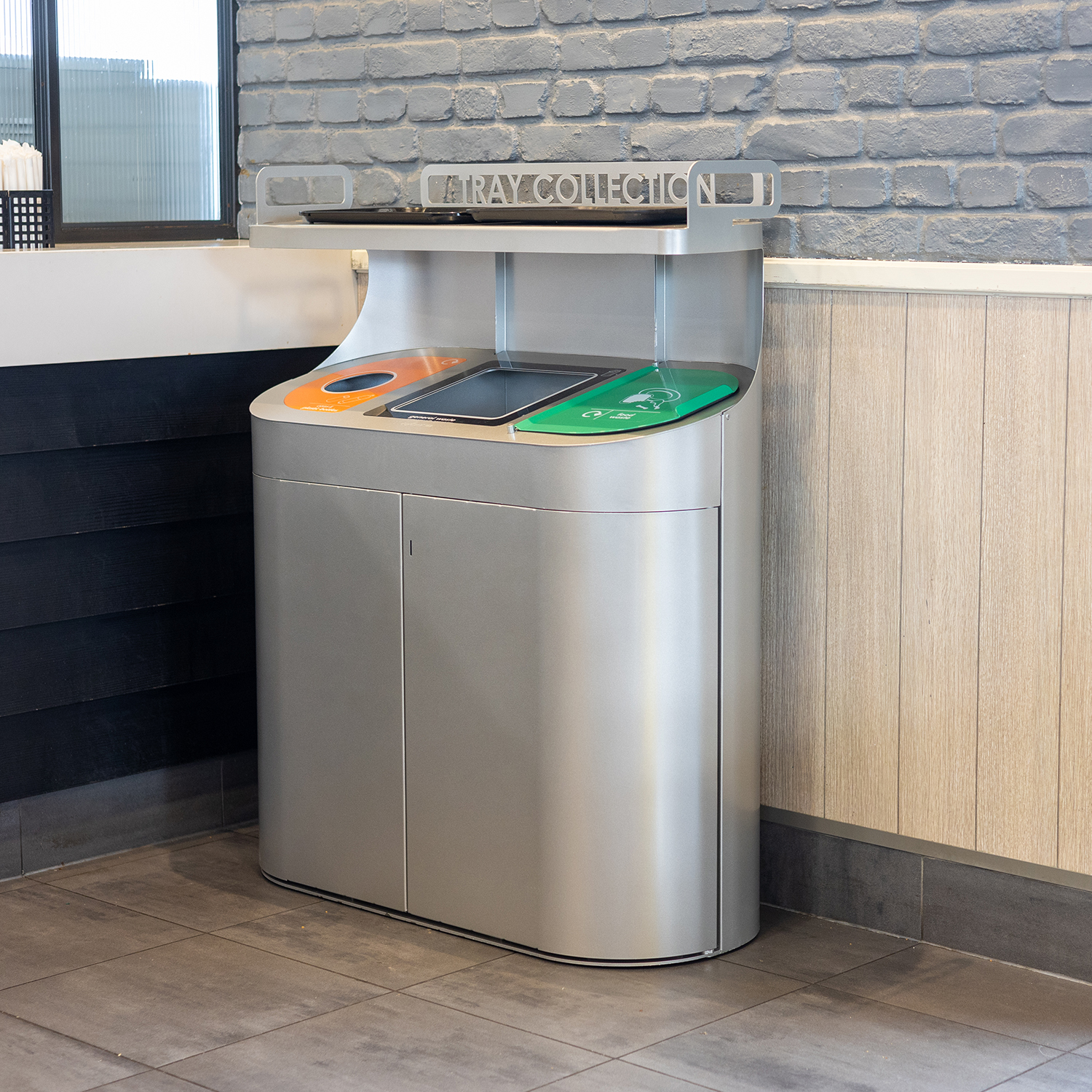 Torpedo Triple Litter & Recycling Bin with Tray Unit