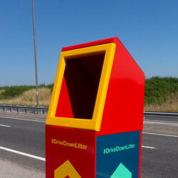 Close-up of the Road Hog Roadside Litter Bin aperture.