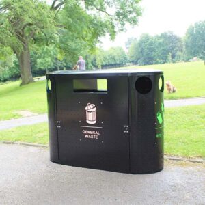 MV/35T XL Triple External Recycling Bin at a park.