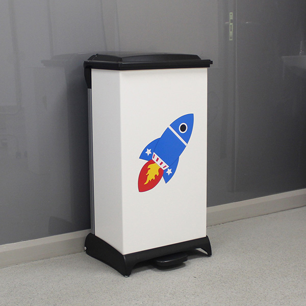 Blue Rocket Capsule Plastic Clinical Waste Bin with a black lid and base.