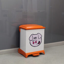 42-litre Percy Pig Capsule Plastic Clinical Waste Bin with an orange lid and base.