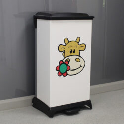 80-litre Connie The Cow Capsule Plastic Clinical Waste Bin with a black lid and base.