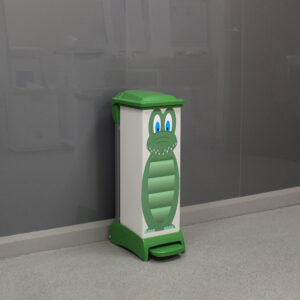 Crocodile Capsule Clinical Waste Bin with a green base and lid.