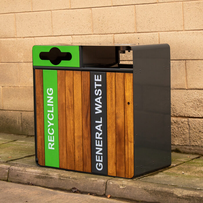 Contour Double Litter and Recycling Bin with Iroko Panels