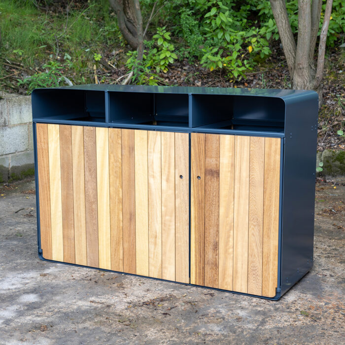 Contour Triple Litter & Recycling Bin with Iroko Panels