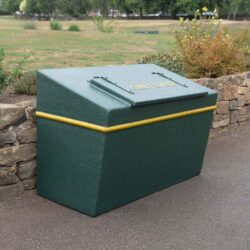 Victoriana Glass Fibre Grit Bin in dark green with gold beading.