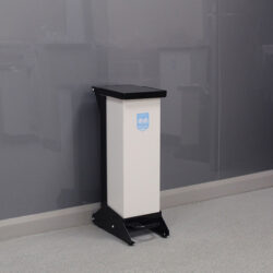 28-Litre Metal Hands Free Clinical Waste Bin with a black lid and white body.