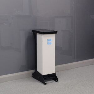 28-Litre Metal Hands Free Clinical Waste Bin with a black lid and white body.