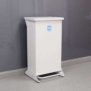 80-Litre Metal Hands Free Clinical Waste Bin with a white body and lid.