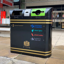 Close-up of the Metropolitan Recycling Bin.