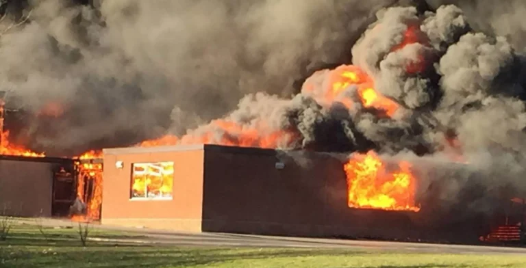 Saint Dominic's School on fire in 2015.