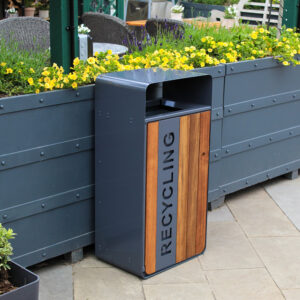 Contour Slimline Litter Bin with Iroko Wood Panels