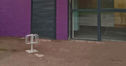 Galvanised steel BR/4 Quad Cycle Rack Station with space for four bicycles, installed on a concrete surface at MP3 Youth Centre in Millbrook.