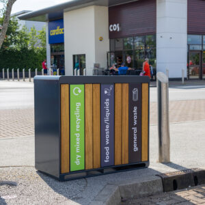 Open Top Contour Triple Internal Office Simpler Recycling Bin with Iroko Panels