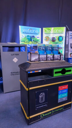 Wybone exhibition stand at Aviemore, showcasing waste management and street furniture solutions at an industry event.