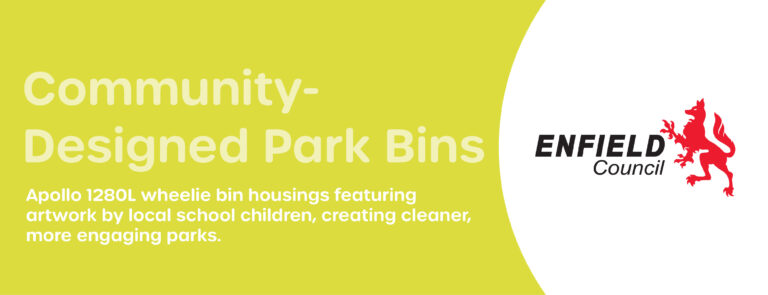 Enfield Council partnered with Wybone to deliver bespoke Apollo 1280L wheelie bin housings featuring artwork by local school children, creating cleaner, more engaging parks.
