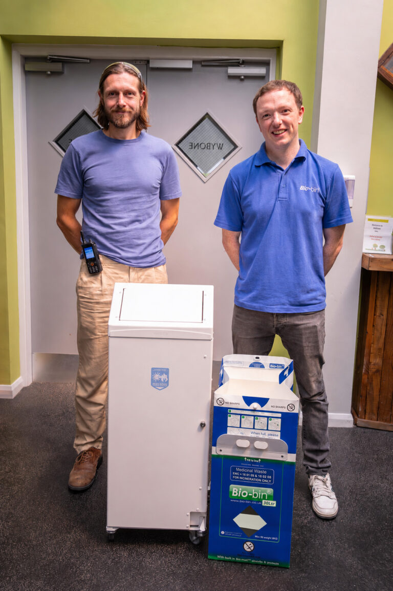 Wybone design manager and Dan Maudsley, Managing director of econix ltd. next to our bin enclosure